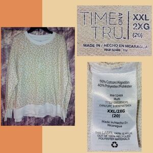 Time & Tru Ivory & Tan Leopard Print Soft Sweatshirt/Sweater Knit Top Sz XXL(20)